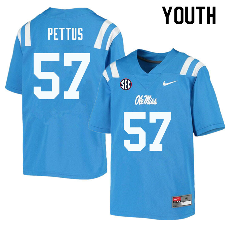 Micah Pettus Ole Miss Rebels NCAA Youth Powder Blue #57 Stitched Limited College Football Jersey KJT7158OV
